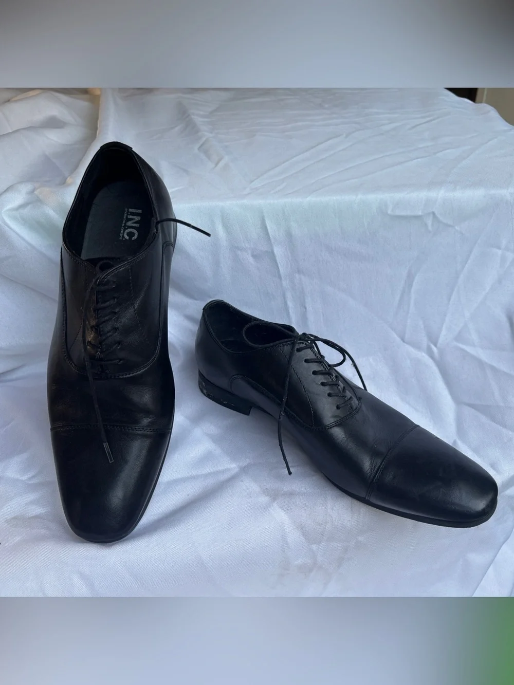 INC International Concepts Men’s Black Leather Cap-Toe Oxfords Mens size 10.5